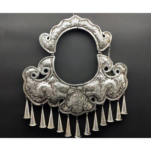 Hot sell new - free shipping Handmade Miao silver collar female folk style handmade Long Necklace lock necklace