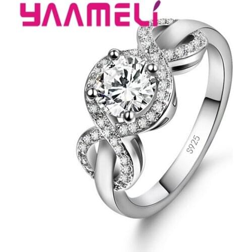 Best Gift For Ladies Elegant Beauty Ladies New Fashion Crystal Rhinestone Rings 925 Sterling Silver Engagement Jewerly