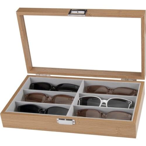 Fashion Wood 6 Grids Glasses Storage Box Sunglasses Storage Organizer Eyeglasses Display Organizer Jewelry Box With Cover