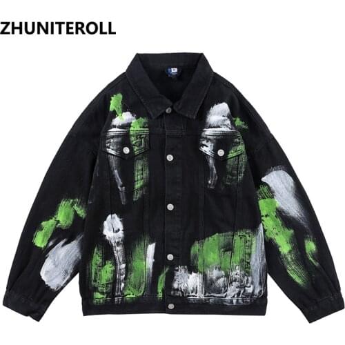 2021 Graffiti Men Denim Jacket Punk Rave Jean Bomber Jacket Coat Hip Hop Cowboy Mens Fashion Clothing Trends Techwear Streetwear