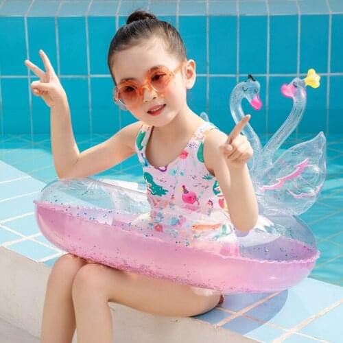 Girl Cute Sequins 3D Swan Inflatable Swimming Ring Swimming Pool Floating Cartoon Swimming Ring Swimming Pool Party Toy