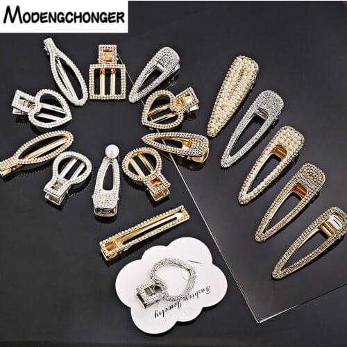 New Korean For Woman Girls Hairgrips Full Crystal Hair Clips Headband Pearl Fashion Hairpins Alloy Barrettes Hair Accessories