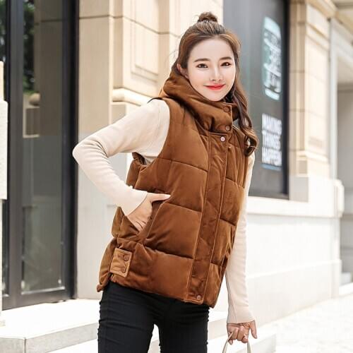 Autumn Winter Vest Women Zipper Casual Warm Outwear Harajuku Female Parkas Jacket Black Female Golden Velvet Fashion Vest Tops