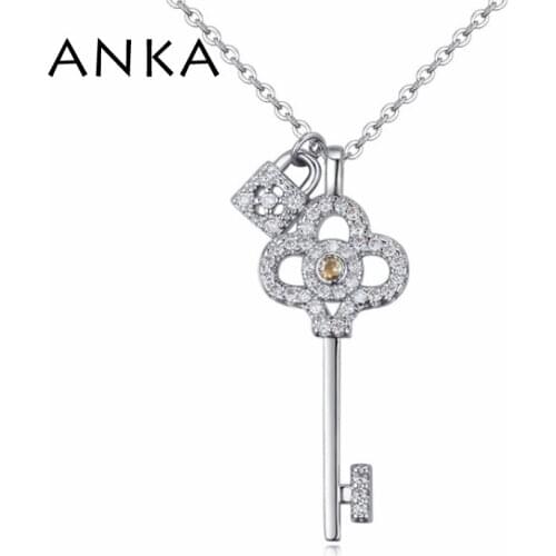 ANKA romantic love key and lock white zircon pendants necklaces girl women fine jewelry luxury fashion chains necklace #126297