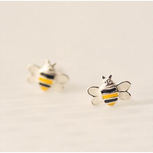 Daisies 925 Sterling Silver Little Bee Stud Earrings For Women Cute Style Girl Gift Prevent Allergy Sterling-silver-jewelry