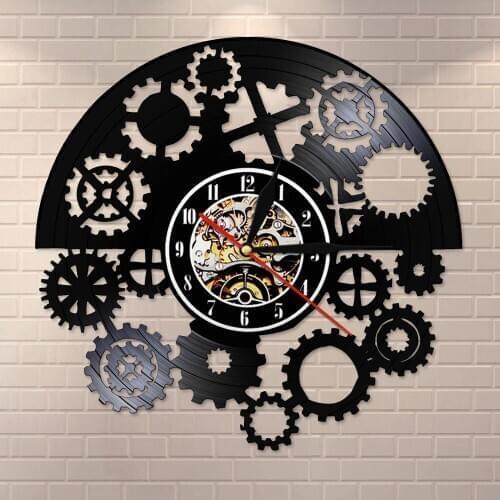 Gears Black Vinyl Record LP Wall Watch Gothic Steampunk Vinyl Record Wall Clock Vintage Wall Art Tribal Machine Clock Timekeeper