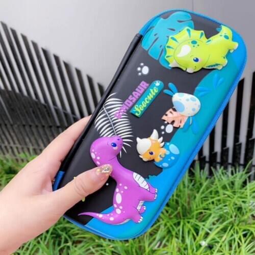 Cute dinosaur pencil case Kawai Double layer Korean Pencil Box EVA girl stationery bag three-dimensional Unicorn large capacity