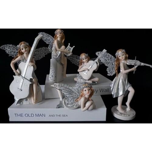 Playing the Violin Music Girl Angel Statues Resin Statue Art Sculpture Crafts Figure Home Decoration Desk Ornaments Gifts L69B