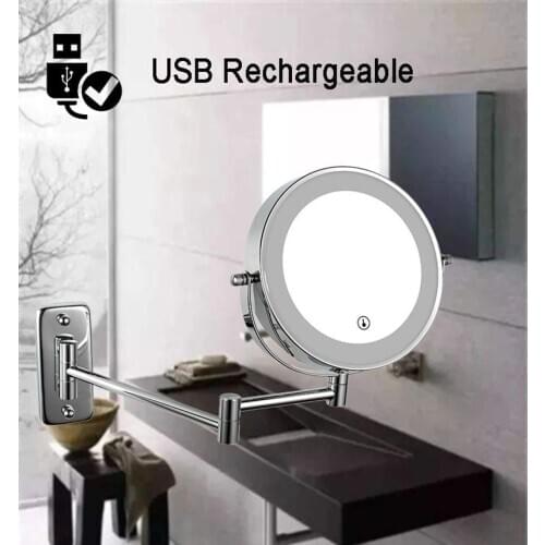Bathroom Mirror USB Rechargeable, Wall Mounted Makeup Mirror with 10X Magnification,LED Touch Dimmer Vanity Mirror, Double Sided