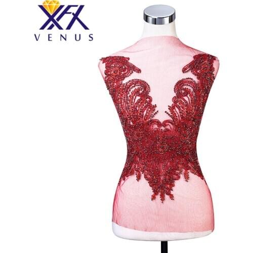 XFX VENUS 1 PC Beading V neck rhinestone applique beaded beads patches for wedding dress evening gown show coustume