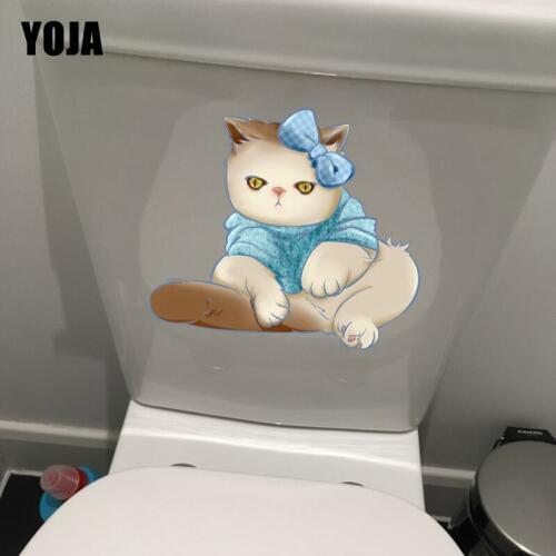 YOJA 22.7*20.6CM Personality Kitten Toilet Stickers Bathroom Decor Fashion Home Room Wall Decal T1-0085