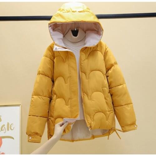 Womens Down Cotton Jacket Short Winter 2021 New Thick Cotton Jacket Korean Loose Outwear Female Oversize Solid Overcoats Parkas