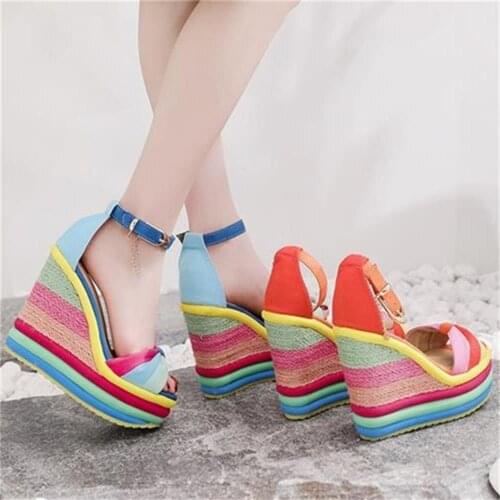 2021 Fashion Women Sandals High Heels Wedge Platform Shoes Sandalias De Las Mujeres Buckle Strap Sandals Woman Zapatos Mujer