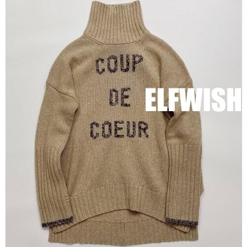 2022FW Womens 100% wool Khaki Jumper Turtleneck Letters Embroidered Oversized Sweaters Long Sleeved Pullovers