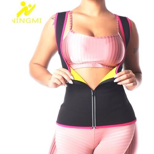 NINGMI Women Waist Trainer Hot Neoprene Shirt Sauna Suit Sweat Body Shaper Jacket Top Zipper Shapewear Vest