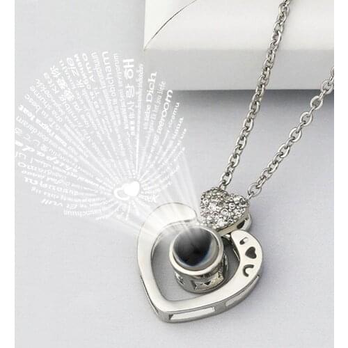 Love Memory Jewelry 100 Languages I Love You Projection Charm Necklaces Letter Crystal Pendant Necklace for Women Kolye Jewelry