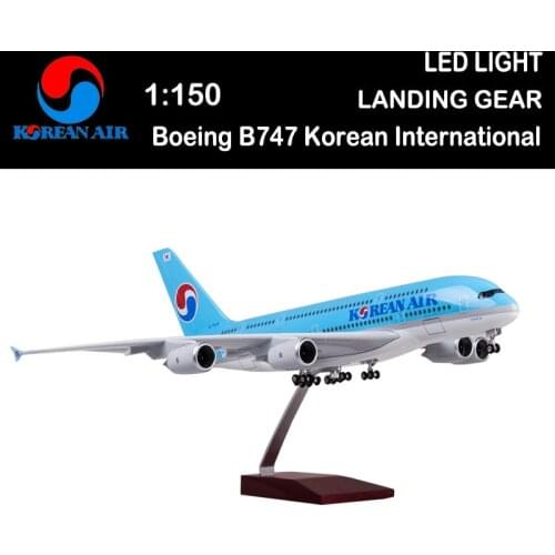 1/150 47CM Airplane Boeing B747 Aircraft Korean International Airline Model Light Diecast Plane Airliner Collection Adult Toys