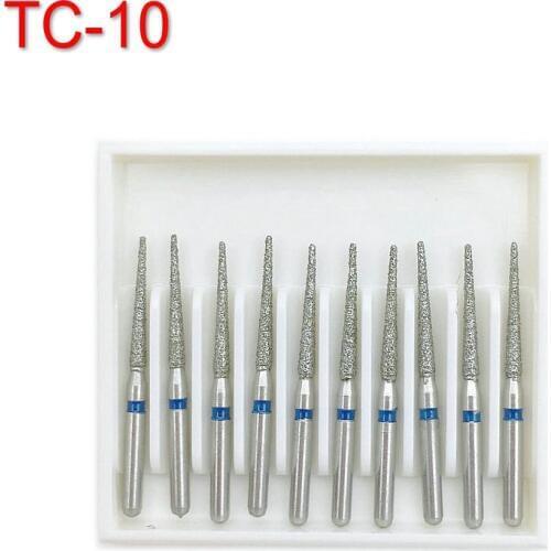 10pcs Diamond Burs Dental FG 1.6mm High Speed Drills for High Speed Handpiece Medium TC-10