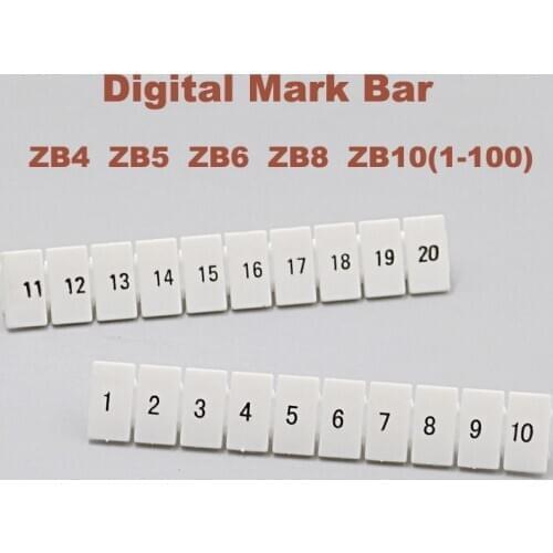 10Pcs Digital Marker Strip ZB4/5/6/8/10 UK Din Rail Screw Terminal Block Bornier Wire Cable Connector Morsettiera Mark Label Bar