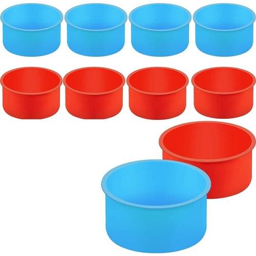 10 Pieces Silicone Cake Mold Valentines Day Round Baking Pan 4 Inch Baking Mold Kitchen Silicone Bakeware Pan Red, Blue