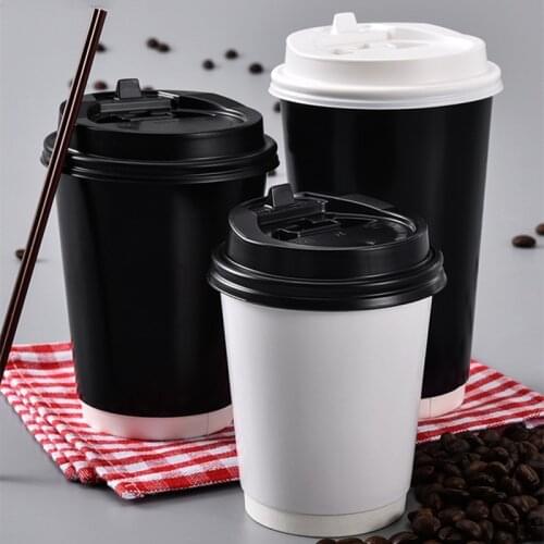 100x Disposable Coffee Cups Double Layer Kraft Paper 8oz 240ml - 300ml FDA SGS Black White