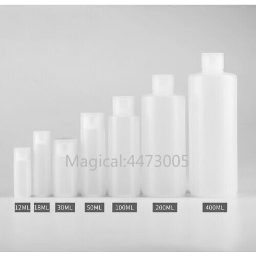 30pcs 12/18/30/50/100/200/400ml Empty PE Soft Shampoo Bottles with Flip Top Cap,Refillable Cosmetic Makeup Packaging Containers