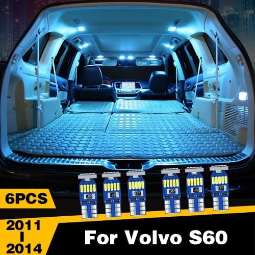 6Pcs LED Highlight Lamp T10 W5W/194 Car Interior Reading Light White Ice-Blue Auto Accessories For Volvo S60 2011 2012 2013 2014