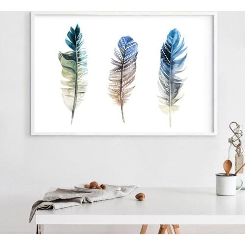 Watercolor Feathers Print Modern Hand Drawn Ornaments Element Nordic Poster Wall Art Canvas Painting Picture Home Art Wall Decor