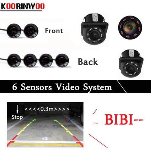 Koorinwoo Dual Core CPU Car Parking Sensors 6 Radars IP68 Front BIBI Alarm Parking Probe Parktronic Car-detector Rearview camera
