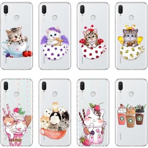 Cup Cat Kawaii Phone Case For Huawei Nova 5 4 4E 3 3I 3E 2i 2 Lite Plus Soft Silicone Back Cover For Huawei Nova Smart Lite 2017