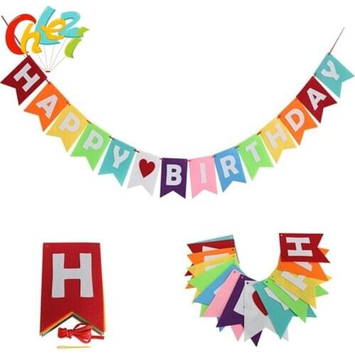 DIY Non-woven Fabric Happy Birthday Decor Bunting Banner Letter Hanging Boy Girl Banner Baby Shower Kids Favors Party Supplies