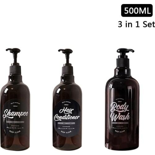 3 in 1 Set Bathroom Soap Dispenser Shampoo Body Wash Hair Conditioner Bottle Plastic Storage Bottle Press Pump Sub Bottle 500ml