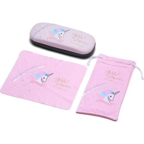 1set Protable Unicorn Kawaii Cute Cartoon Glasses Box With Bags And Glasses Cloth Spectacle Case Gift Creative 4 Color