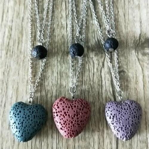 Colorful Heart Lava Stone Necklace Diy Volcano Stone Aromatherapy Essential Oil Diffuser Multilayer Necklace For Women Jewelry