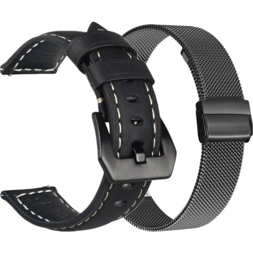Metal Mesh Strap for Samsung Galaxy Watch 3 Band 45mm 41mm Leather Bracelet for Active2 40mm 44mm/Galaxy 46mm/Gear S3 20mm 22mm