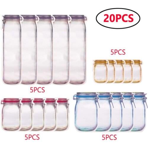 Reusable Mason Jar Bottles Bags Fresh Food Kitchen Organizer Nuts Candy Cookies Bag Seal Snacks Zipper Sealed Bag Storage Bags