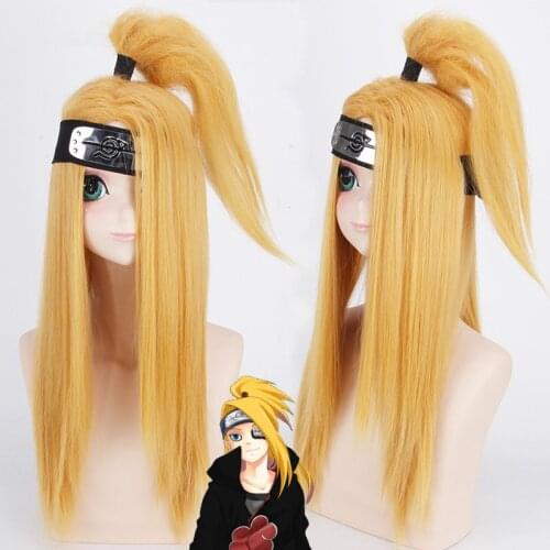 Akactuki Cosplay wigs halloween Deidara cosplay wig for men Long Gold wigs hairpiece costume