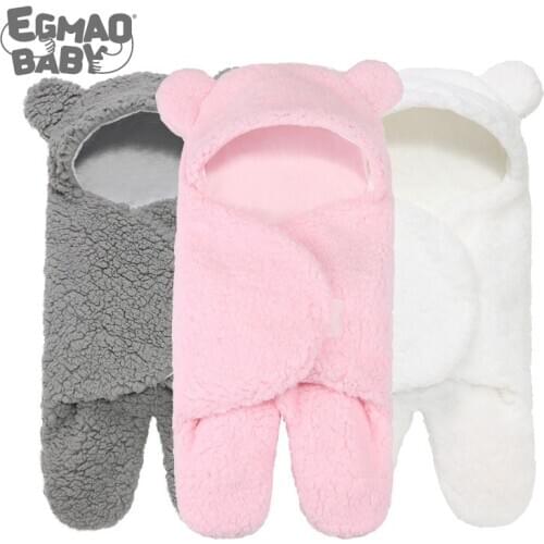 Newborn Sleeping Wrap Swaddle Baby Cotton Plush Boys Girls Cute Receiving Blanket Sleeping Bag Sleep Sack (0-6 Month)