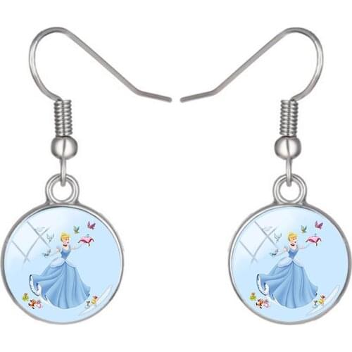 Disney Cinderella Pendant Earrings Glass Earrings Jewelry Fashion Glass Convex Ball Pendant Earrings