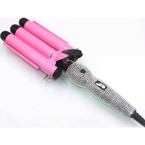 Professional Rhinestone Bling 3 Barrel hair crimper for Deep Triple Waver Wand