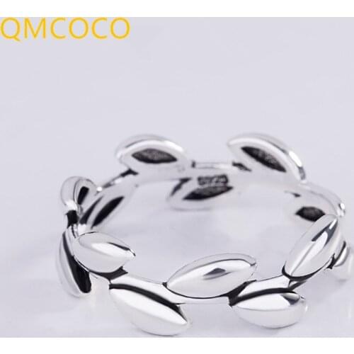 QMCOCO 925 Sterling Silver Smooth Rings For Women Jewelry Leaves Holow Out Open Adjustable Rings For Party Birthday Gifts
