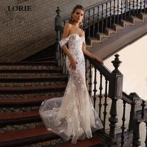 LORIE Mermaid Lace Wedding Dress Sexy Sweetheart Neck Tulle Bottom Sweep Train Fitted Stylish Bridal Gowns