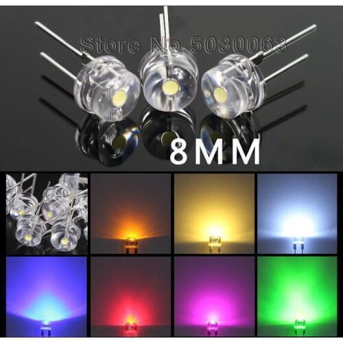 50pcs 8MM 0.5W straw hat LED light emitting diode bright F8 DIP Lamp beads white/warm white/red/green/blue/yellow astigmatism