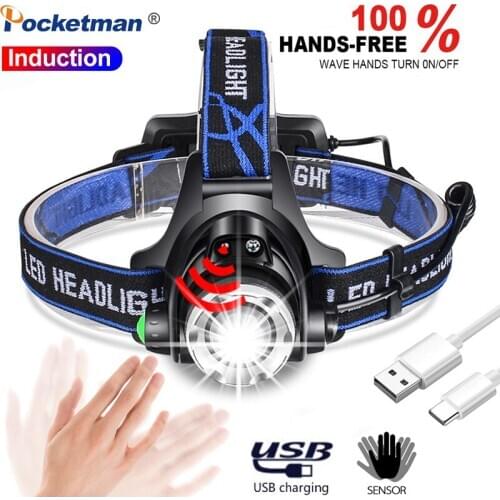 15000LM LED Headlamp Body Motion Sensor T6/L2/V6 Zoomable Led Head lamp Flashlight Torch Headlight Lanterna light for Camping