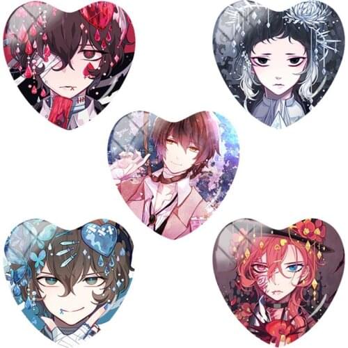 TAFREE Anime Bungou Stray Dogs Cosplay Cartoon Heart shaped Art Photo 25mm DIY Glass Cabochon Pattern Jewelry Accessories WH01