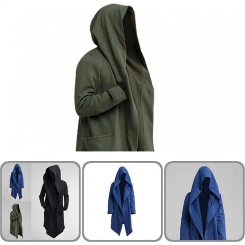 Trench Coat Oversize Fashionable Big Pockets Solid Color Long Sleeve Men Jacket