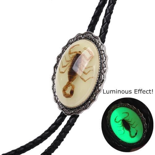 Vintage Western Cowboy BOLO Tie Slide Clip Middle Inner Scorpion PU Leather Rope