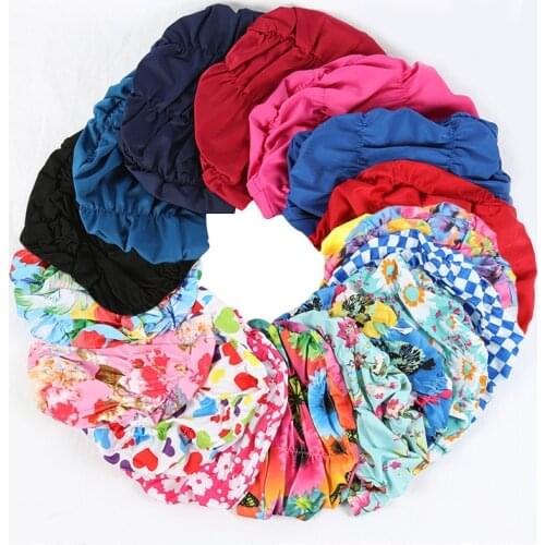 1PC High Elastic Swimming Cap Men Women Free Size Solid Flowers Printed Long Hair Sports Swim Pool Hat Nylon Turban