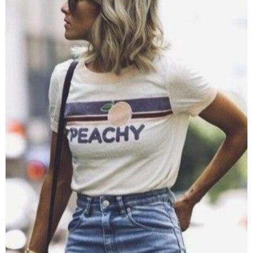 Kuakuayu-XSX Peachy Letters Print Women T Shirt Cotton Casual Funny T Shirt for Lady Girl Top English Alphabet Womens Tees