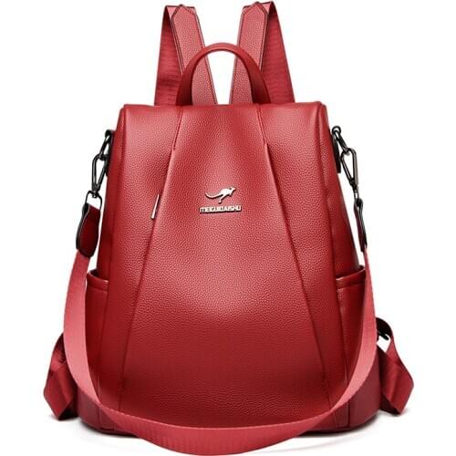 Women School Bag For Girl Backpack Female PU Leather Rucksack Double Zipper Fashion Shoulder Bag